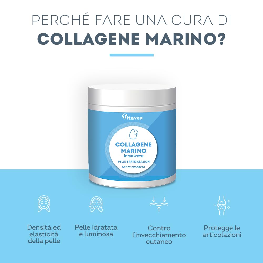 Collagene Marino in Polvere con Vitamina C - 10000 mg Peptidi di Collagene di Pesce - Collagene Idrolizzato - Collagene da Bere - Articolazioni - Anti-Age Pelle - Aroma Limone e Lime - Vitavea