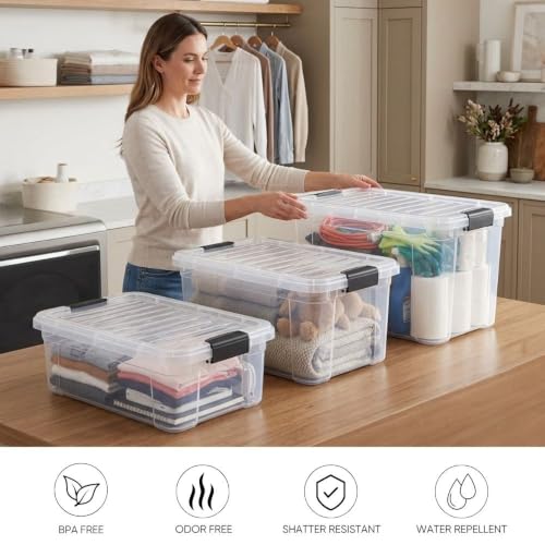 Image of Superio Storage Bins with Lids, Clear Plastic Containers for Organizing, Stackable Totes, BPA Free, Odor Free, Organizer Boxes for Home, and Dorm (6 Pack, 36 Qt)