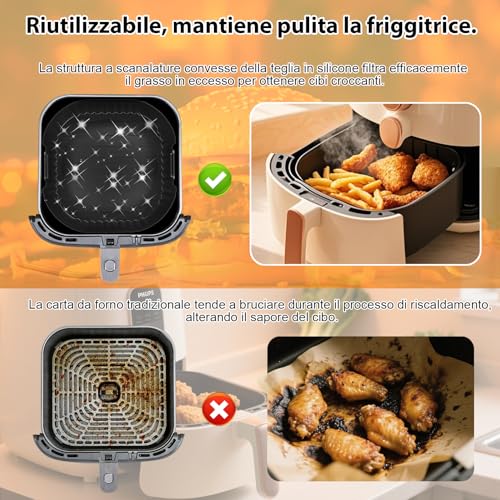 2 Pezzi Teglie Silicone Per Friggitrice Ad Aria, 23Cm Contenitori Friggitrice Ad Aria Accessori Per Cosori 5,5L/6L/6,2L, Philips 2000 NA230 6,2L, Russell Hobbs 8L, Moulinex 5L/6,5L/7L - 3