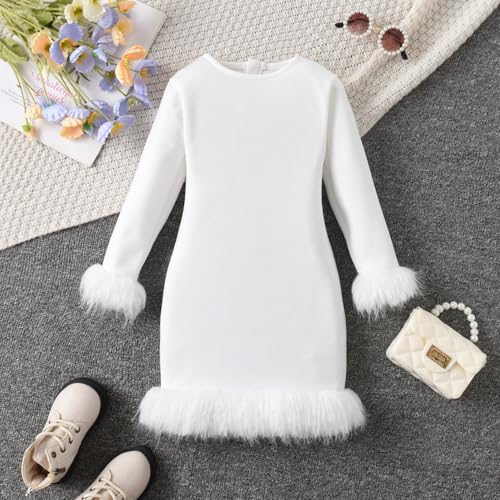 Round Neck Long Sleeved Zipper Fur Dress for Young Children Gathering Girls2