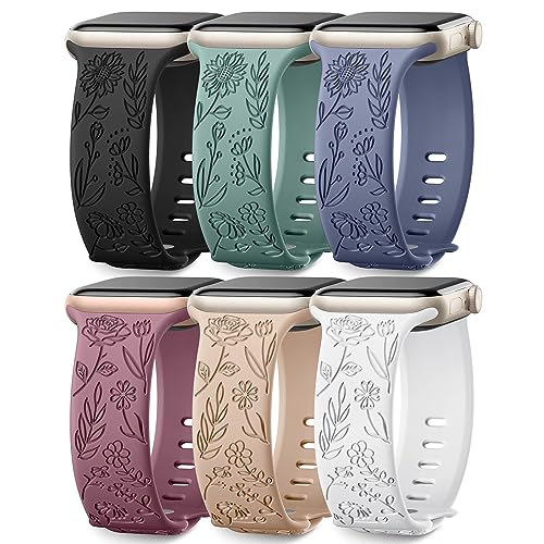 SNBLK Women's 6-Pack Floral Silicone Apple Watch Bands (38mm–49mm)