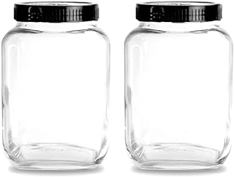 Vency Piramal Glass Cubical 3Kg Square Glass Jars & 3000Ml Containers For Kitchen Pantry, Snacks, Masala, Jams, Pickles, Cookies, Dry Fruits, Coffee Beans Storage With Black Lid, 3 Liter, Set Of 2