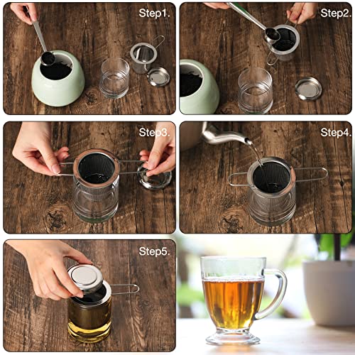 Hoxha Tea Strainer, Loose Leaf Tea Steeper, Fine Mesh Tea Infuser With Tea Scoop, Foldable Handle Tea Filters With Lid For Teapots Mugs Cups #TOP3