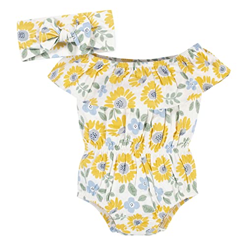 Image of Gerber Baby Girls' 2-Piece Wide Neck Romper & Headband Set