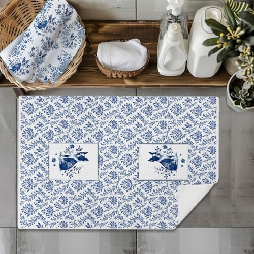Image of Chinoiserie Boston Terrier Kitchen & Hand Towels Set of 2,Blue and White Floral Dog Gifts Dish &Tea Towels for Kitchen Bathroom Decor,Dog Lover Gifts for Women 16x24 Inch