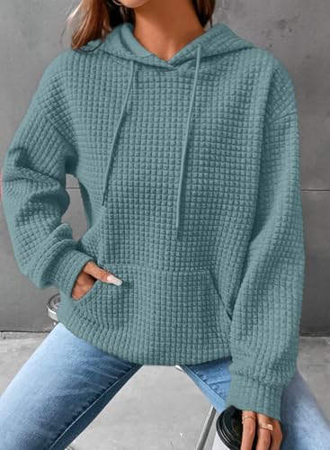 Image of SHEWIN Women Fall Waffle Hoodies Pullover Tops Hooded Sweatshirt