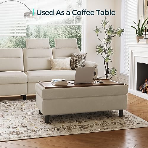 LINSY-HOME-46-Inches-Wide-Storage-Ottoman-Bench-Linen-Coffee-Table-Folding-Long-Shoes-Bench-Footstool-Storage-Chest-Foot-Rest-Stool-for-The-Living-Room-Entryway-and-Family-Room-Beige LINSY HOME 46 Inches Wide Storage Ottoman Bench Linen Coffee Table Folding Long Shoes Bench Footstool Storage Chest Foot Rest Stool for The Living Room Entryway and Family Room Beige