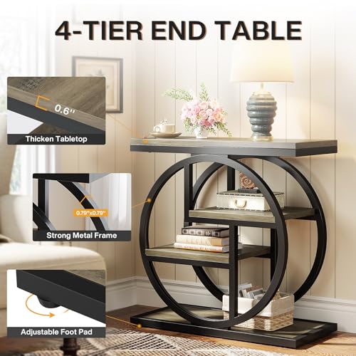 Image of Tribesigns End Table for Living Room, 4-Tier Narrow Side Table with Storage Shelves, Industrial Bedside Table for Bedroom, Wood Small Sofa Side Table with Geometric Metal Frame (1 PC, Grey)
