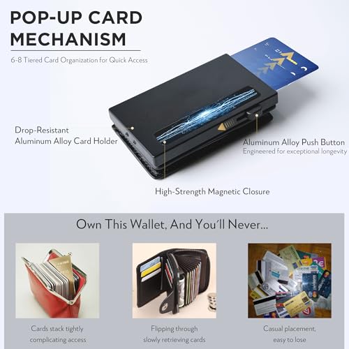 RFID Blocking Slim Wallet for Men w/Metal Pop Up Credit Card Holder & Money Clip, Minimalist Carbon Fiber Bifold Front Pocket Wallet4