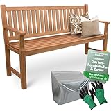 holz4home® Gartenbank Holz I Holzbank Parkbank mit Schutzcover & Handschuhen I Massivholz Balkonbank Gartenmöbel Sitzbank (150 cm)