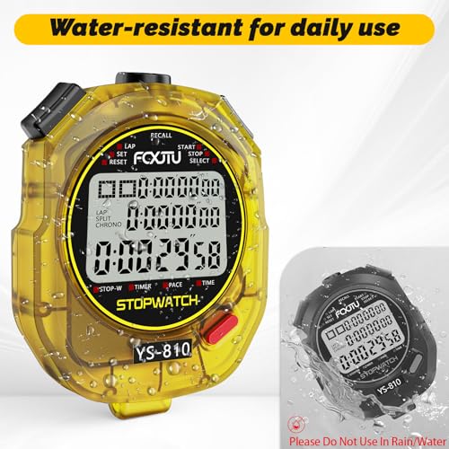 Image of Sports Stopwatch Timer, 10 Lap /Split Memory Digital Stopwatch Countdown Timer with 12 /24 Hour Clock Alarm On /Off, Calendar 3-Row Extra Large Screen Lanyard for P.E Coach and Referees (Yellow)