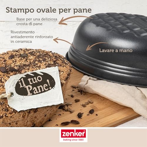 Zenker Stampo ovale 26,5cm con fondo a nido d'ape per Pane e Lievitati Carbon Steel con rivestimento antiaderente Teflon Classic Colore nero Linea Black Metallic - immagine 5