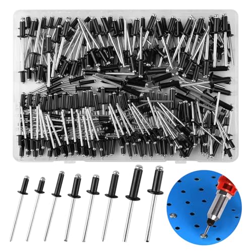 240Pcs Large Flange Rivets, Aluminium Blind Rivet with 8 Size, Pop Blind Rivets Set, Black Rivets for Storage Box, Metal Tube, Sheet Mounting,Furniture