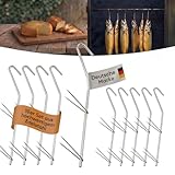 ok4y Räucherhaken Edelstahl 10 Stück – Doppelspitz V-Krallen, 18 cm, 4 mm Ø – Smoker & Grill Zubehör zum Räuchern von Fisch, Fleisch, Wurst & Käse