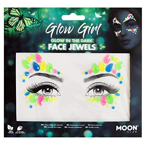 Glow in the Dark Face Jewels by Moon Glow - Festival Face Body Gems, Crystal Make up Eye Glitter Stickers, Temporary Tattoo Jewels (Glow Girl) Cover