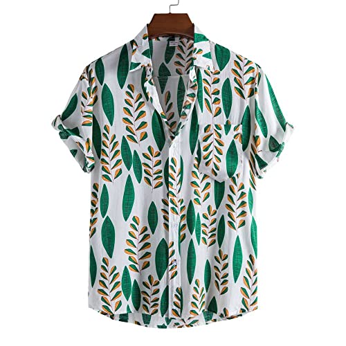Chemise décontractée d'été boutonnée style floral vert vêtement de fête tropical homme