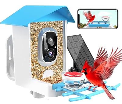 Smart Bird Feeder with Camera - 2K Live Stream, AI Species Recognition, Solar-Powered, Motion Alerts, Squirrel-Proof Weight-Sensor + Large Capacity, Weatherproof Design for Birds Lover
