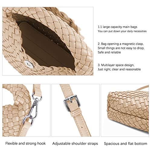 Image of Woven Crossbody Bag Small Tote Cute Purse for Women,Top Handle Handbag Pu Leather Shoulderbag with Detachable Strap