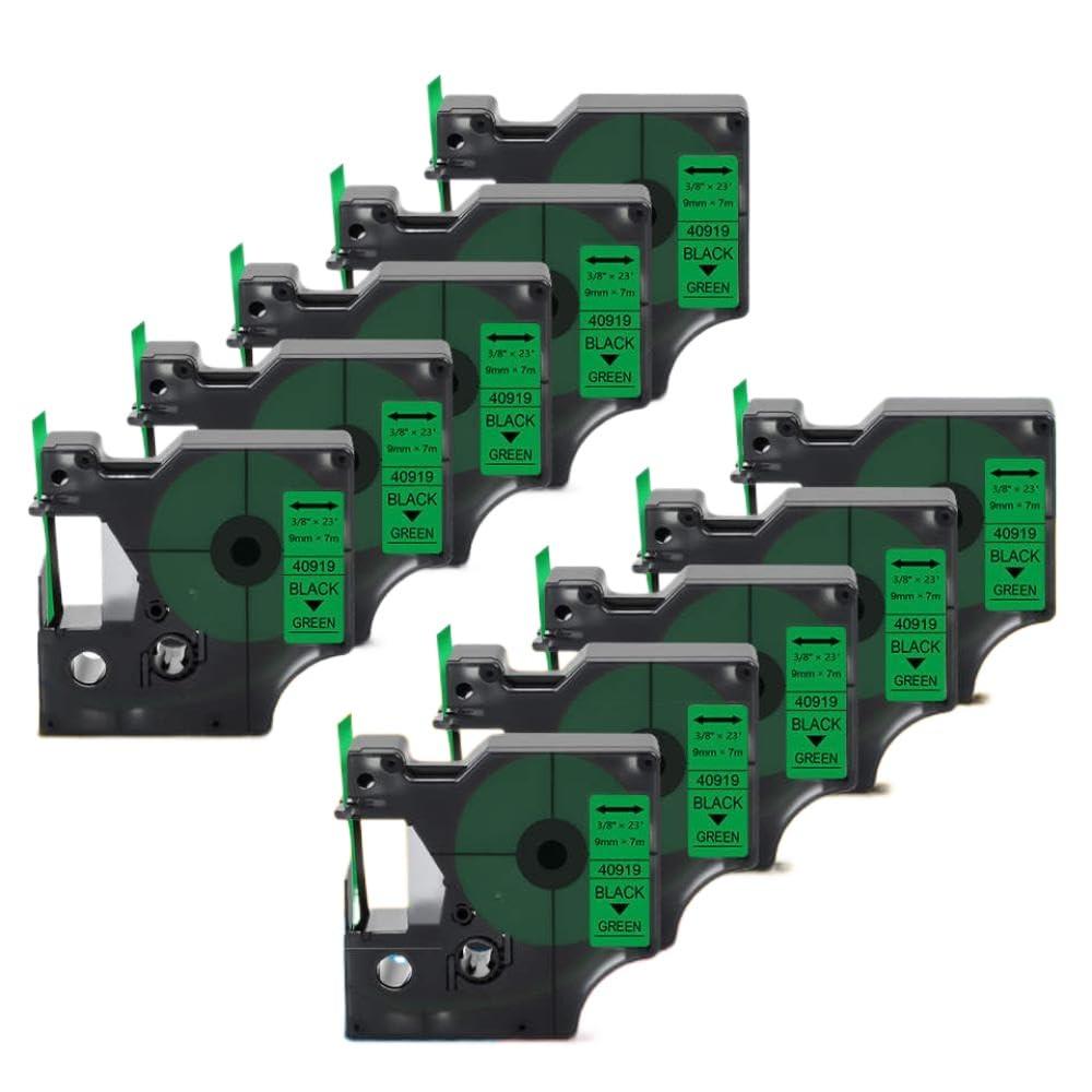 Ruban d'étiquettes Noir sur Blanc, 10PK 40913, 9mm, Compatible avec Les modèles d'étiqueteuses D1 420P 280 160 LabelPoint Label Manager 40913(Black on Green)