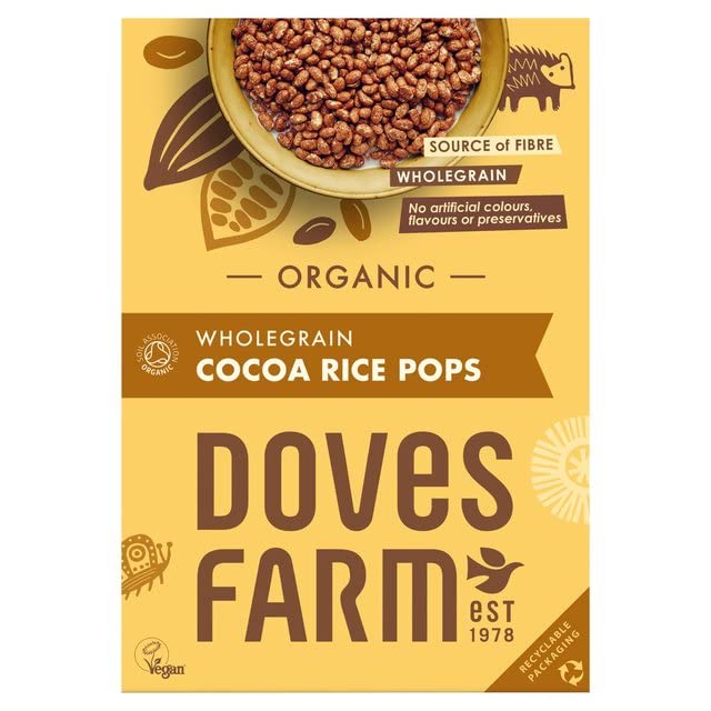 Paletas de arroz de cacao integral orgánicas Doves Farm  10.58 oz  Cereal vegano y sin gluten con cacao real  Perfecto para un desayuno o merienda