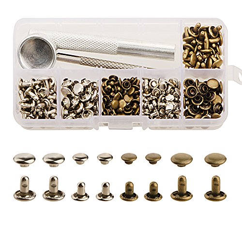 YMAISS 120 Sets Leather Rivets Double Cap Rivets with Fixing Tool Kit for Leather Craft Repairing Decoration, 2 color 2 size,Tubular