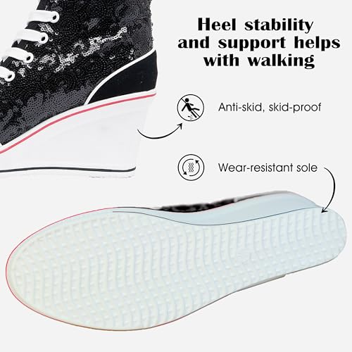 Women's Canvas High-Heeled Bling Shoes Casual Shoes Fashion Sparkling Sneakers for Walking Platform Wedges Pump Shoes3