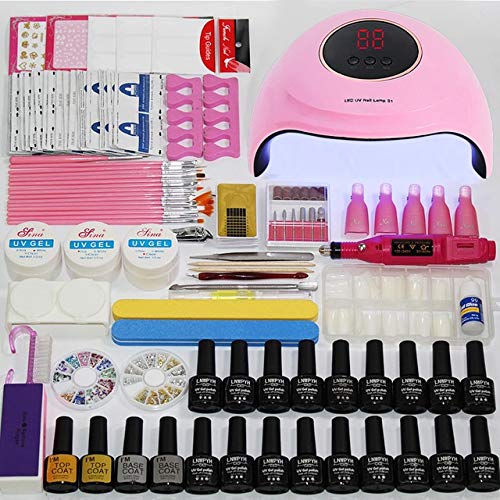 Nail art kit, Electric Nail Uv Light,fast Curing Gel Manicure Kit With Uv Light for Almost All Nail Glue Led Gel, Uv Gel, Including Hard Gel (Color : 24w choose 18 color)