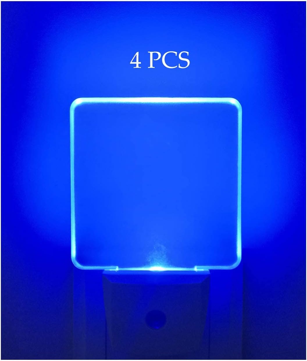 LED Night Light Plug in 4 Pack, Dusk to Dawn Photocell Sensor, Nightlights for Bedroom Bathroom Kitchen, Square Design Blue