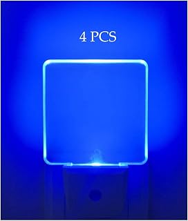 LED Night Light Plug in 4 Pack, Dusk to Dawn Photocell Sensor, Nightlights for Bedroom Bathroom Kitchen, Square Design Blue