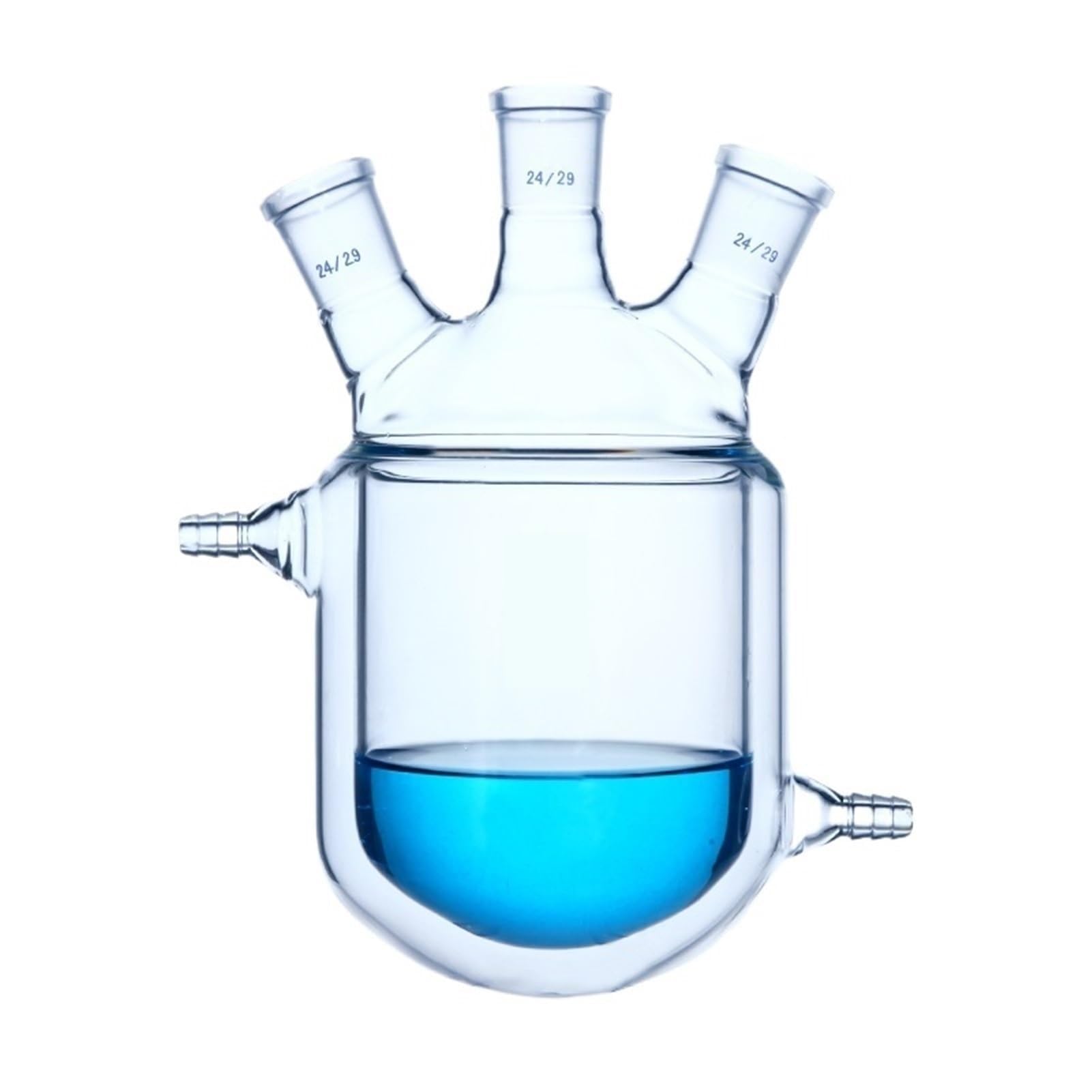 Matraz aforado de borosilicato, Frasco de reacción con camisa de tres cuellos Matraz de vidrio de borosilicato de pared gruesa Reactores de planta con camisa Reactor de laboratorio(150ml 19x19x19)