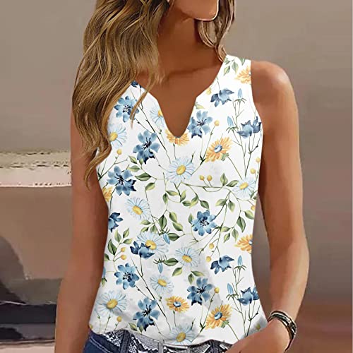 Summer Womens Tank Tops 2023 Women's Sleeveless V Neck Blouses Shirts Casual Loose Double Layers Mesh Floral Dressy #TOP3