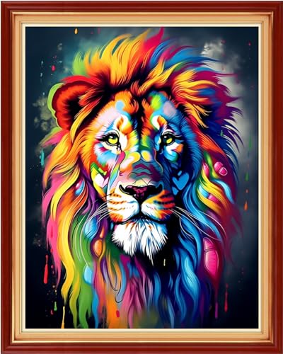Image of Joyhoor Cross Stitch Kits for Beginners Stamped Cross-Stitch Supplies Needlework preprint Embroidery Kits for Adults DIY Needlepoint Kits Embroidery Patterns 11CT-Colorful Lion 16x20 inchs