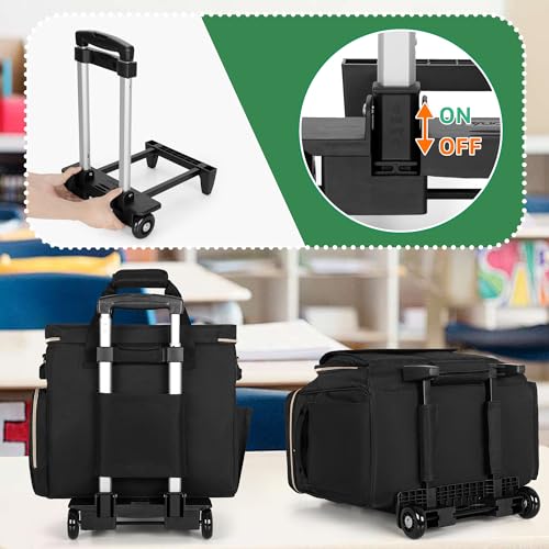 Image of LUXJA Rolling Teacher Bag with Wheels and 15.6 inch Laptop Compartment, Black | Rolling Briefcase for Women with Accordion File Area, Teacher Tote Bag for Work with Detachable Dolly and Shoulder Strap