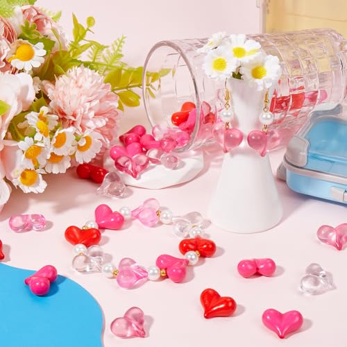 SUNNYCLUE 100Pcs 5 Colors Pink Heart Bead Valentine's Day Beads Bulk Acrylic Transparent Hearts Love Shaped Loose Spacer Bead for Jewellery Making Bracelets Necklaces Father's Day Mother's Day DIY - Image 4