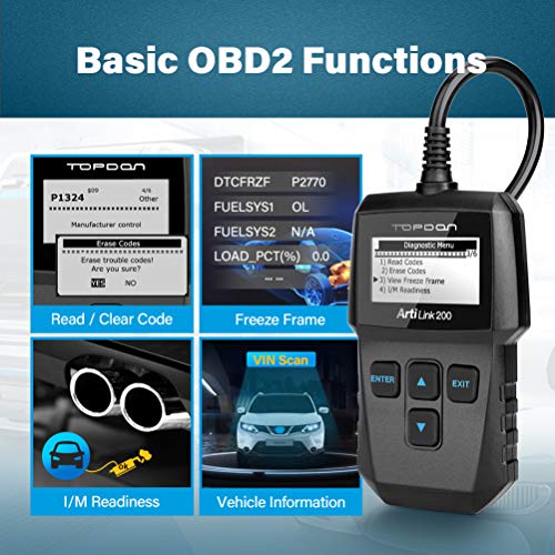TT TOPDON OBD2 Scanner Check Engine Code Reader Scan Tool for Check Engine Light Turn Off Freeze Frame Data Viewing Live Data and Vehicle Information Reading
