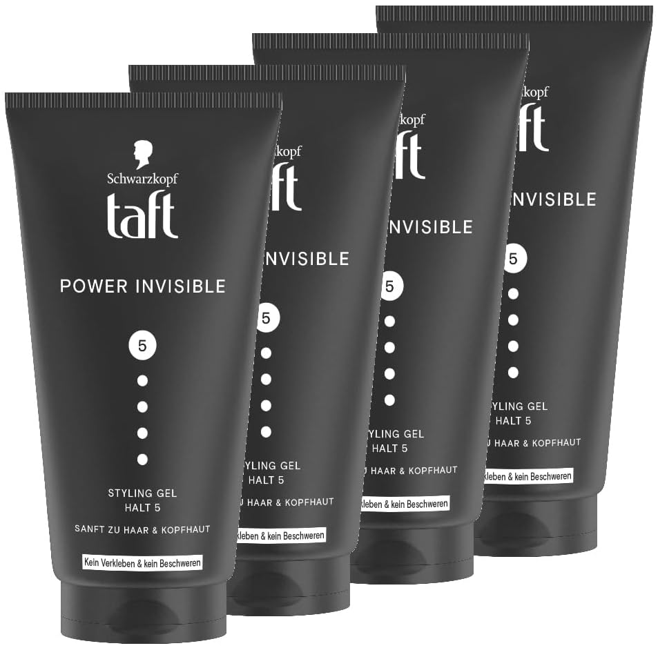 Schwarzkopf Taft Gel Power Invisible Styling (4 x 150 ml), gel para el cabello sin pegarse ni apelmazar, suave para el cabello y el cuero cabelludo, vegano, gel de peinado