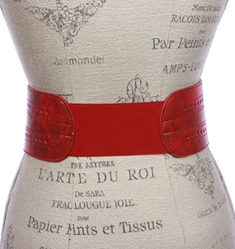 Ladies 5" Wide High Waist Fashion Double Buckles Stretch Belt3