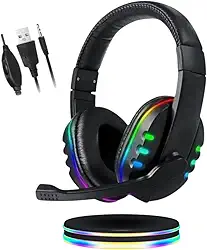 Headset Gamer B-MAX BM216, Fone De Ouvido Gamer Compativel com Ps4 Pc Video Game P2 com LED RGB (Preto)