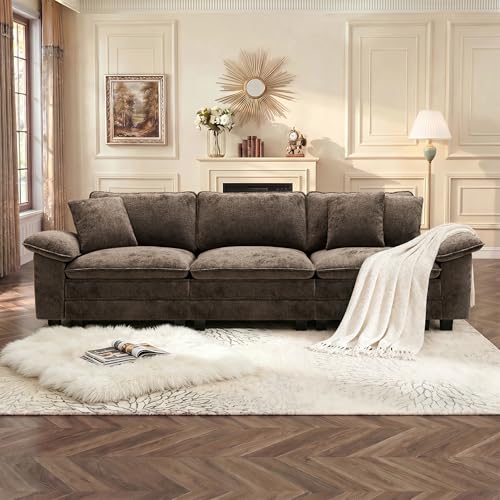 Image of PHI VILLA Modern Modular Couches Sets, 123.6 inch Cloud Sectional Sofa with Upholstered Deep Seat, 3-Seater Couch for Living Room Small Spaces, Chenille Grayish Brown