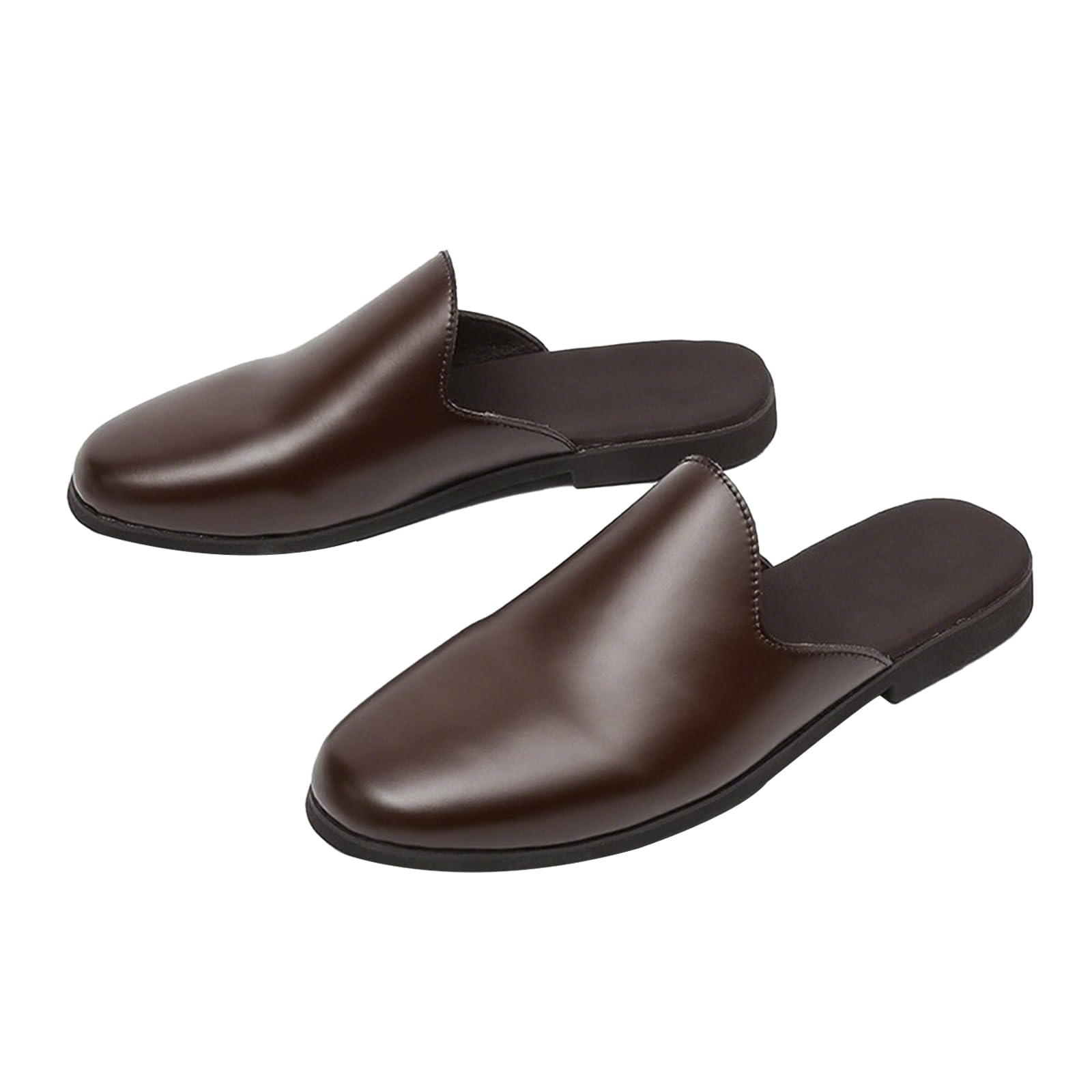 HNEOWGN Men's Leather Closed Toe Slide Mules,Classic Casual Round Toe Comfortable Backless Soft Sole Flat Slip-On Loafers