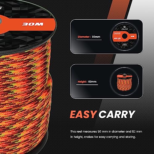 Abma Cord Paracord 620 lbs 4mm 9 Strands 100% Nylon 30M - Fireball, Multi Color-fireball, 30 Meters - Image 2