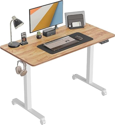 Fezibo Escritorio De Altura Regulable Eléctrico, 100 X 60 Cm, Escritorio De Pie Con Control De Memoria Y Tecnología Anticolisiones, Marco Blanco Y Tablero Marrón Claro Fezibo Escritorio De Altura Regulable Eléctrico, 100 X 60 Cm, Escritorio De Pie Con Control De Memoria Y Tecnología Anticolisiones, Marco Blanco Y Tablero Marrón Claro
