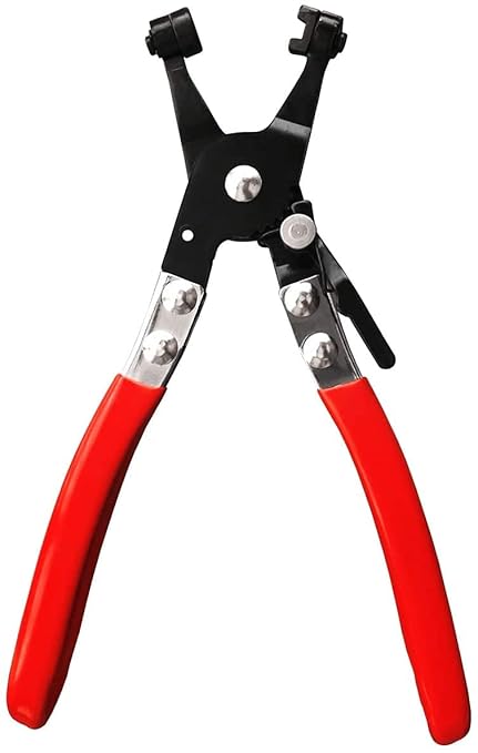 AASONS Band Hose Clamp Plier, Flexible Ring Type Hose Clamp Pliers Installation and Removal Tool Swivel Jaw Locking (Flat Jaw)(Red & Black)