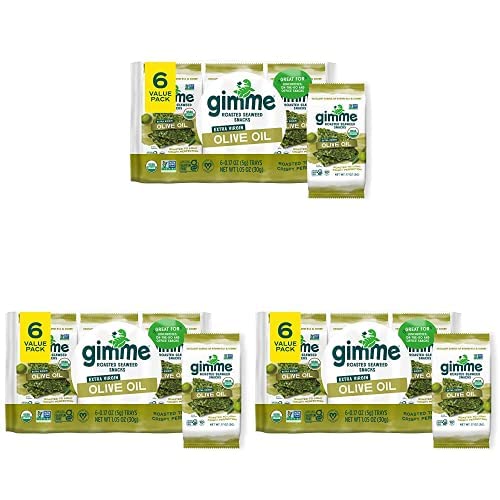 gimMeOrganic Roasted Seaweed Sheets Extra Virgin Olive Oil Keto Vegan Gluten Free Great Source of Iodine and Omega 3’s Healthy OnTheGo Snack for Kids Adults, 6 Count *New (Pack of 3)