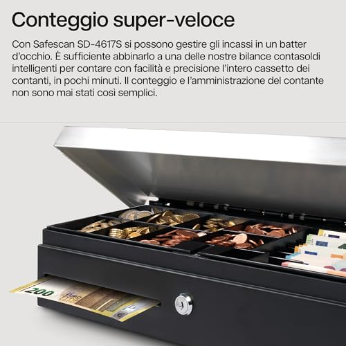 Safescan SD-4617S Cassetto Ribaltabile Che Conserva In Sicurezza I Contanti, Cassetto Con 6 Scomparti Per Banconote E 8 Per Monete, Con Connessione RJ-12, Cassetto Solido Di 46 X 17 X 10 Cm - 5