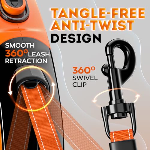 Retractable Dog Leash 18.2 ft – Chew Proof Cable Included – 360° Tangle-Free Design – Heavy Duty Reflective Leash – Soft Anti-Slip Grip Outdoor Daily for Small & Medium Dogs up to 50 lbs (Orange) - Image 6