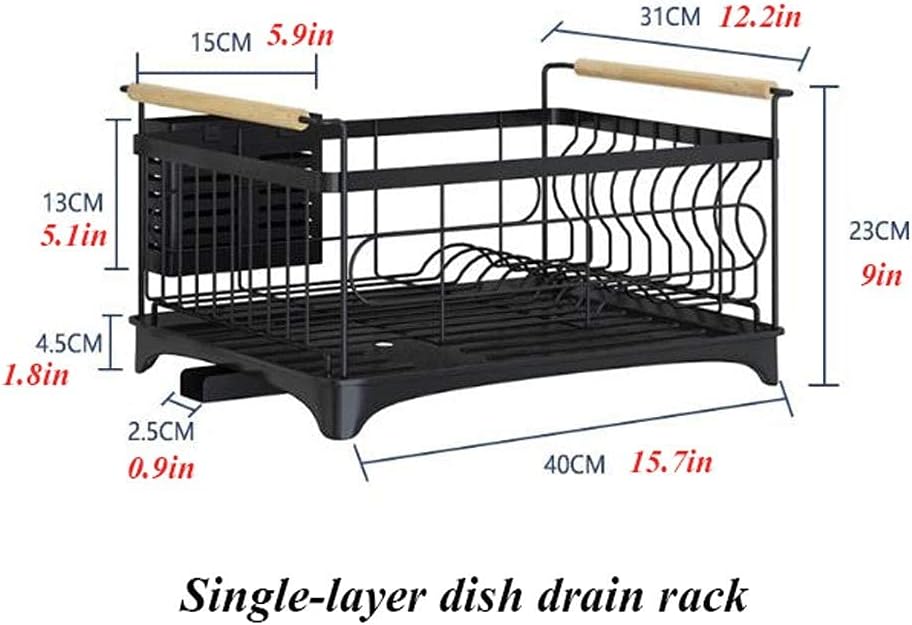 Dish Drainer Rack Dish Drying Rack Dish Drying Rack, Black Stainless Steel Dish Rack with Swivel Spout, Compact Dish Drainers with Utensil Holder, Cup Holder and Water Pans for K