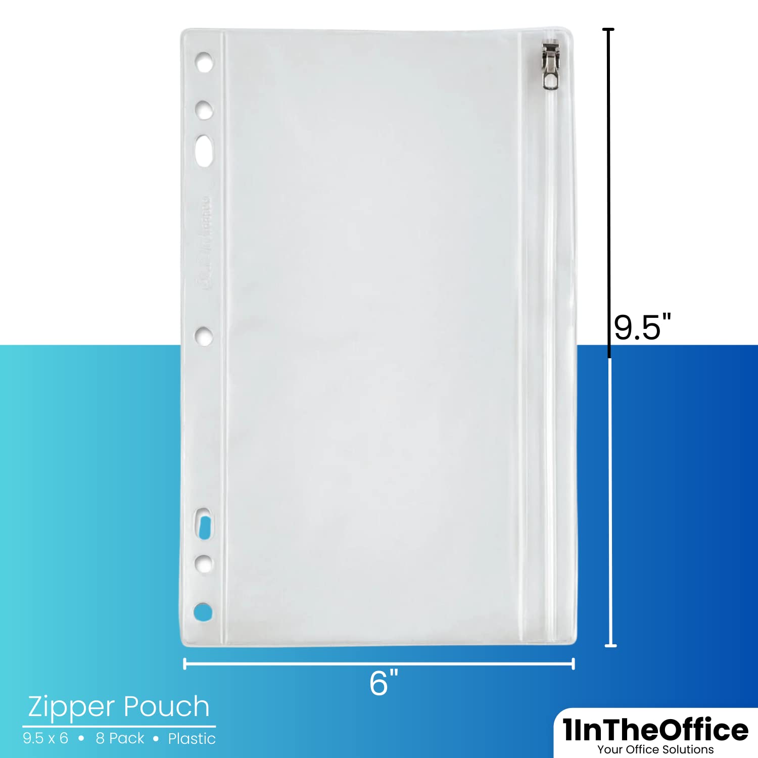 1IntheOffice Estuche transparente para lápices de 3 anillas con cremallera, vinilo, paquete de 8