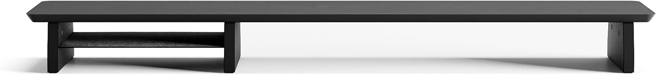 Desk Shelf System Dual Monitor Screen Setup Stand Black Wood Large Desktop Wooden Double Shelf Riser Organiser Unit | 116cm