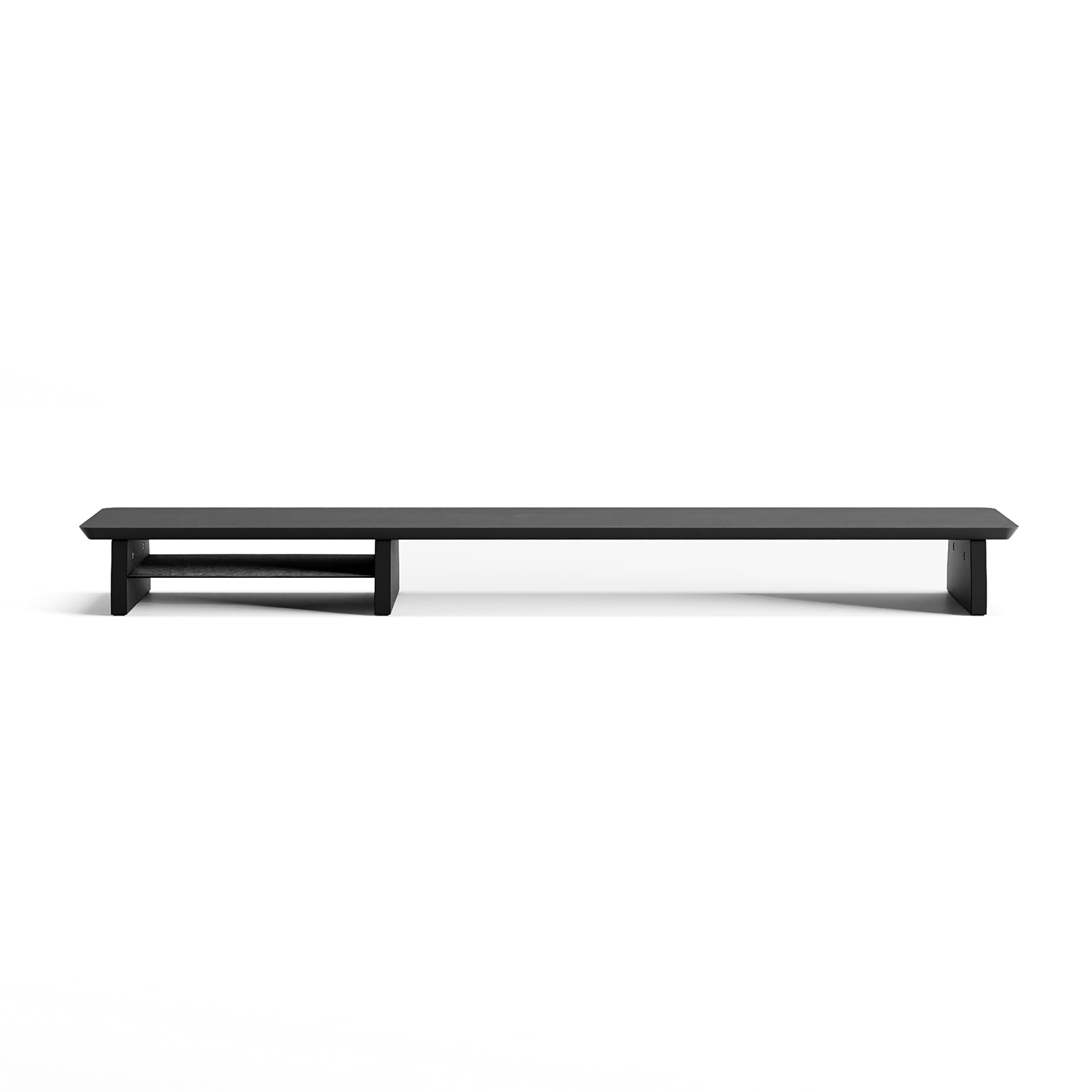 Desk Shelf System Dual Monitor Screen Setup Stand Black Wood Large Desktop Wooden Double Shelf Riser Organiser Unit | 116cm